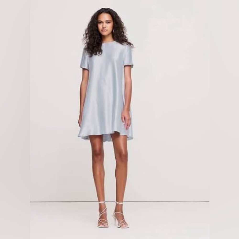 NWT Banana Republic Aurelia Cirrus Blue Satin Trapeze Women’s Mini Dress Size XL